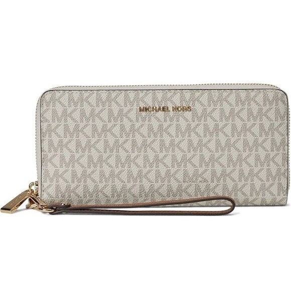 Michael Kors Jet Set Travel Continental Wallet Womens Vanilla Logo-Print ERK1701 - Picture 4 of 9